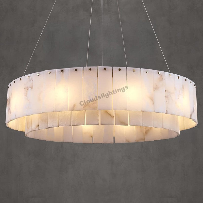 Modern Spanish Alabaster Cloud Round Chandelier