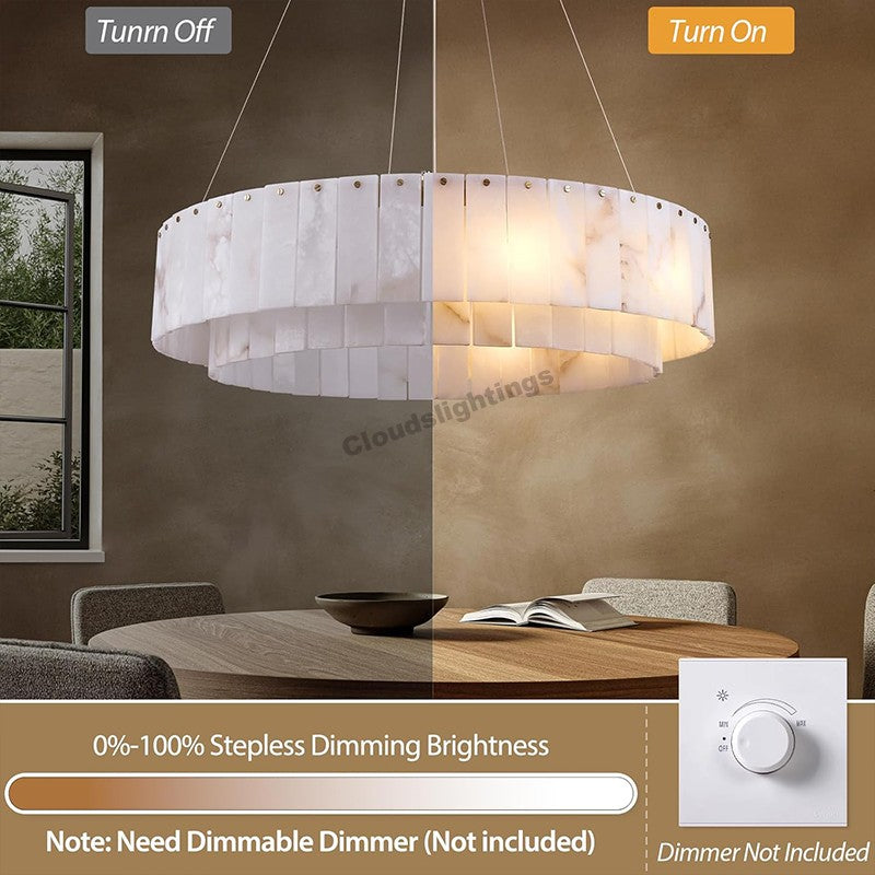 Modern Spanish Alabaster Cloud Round Chandelier