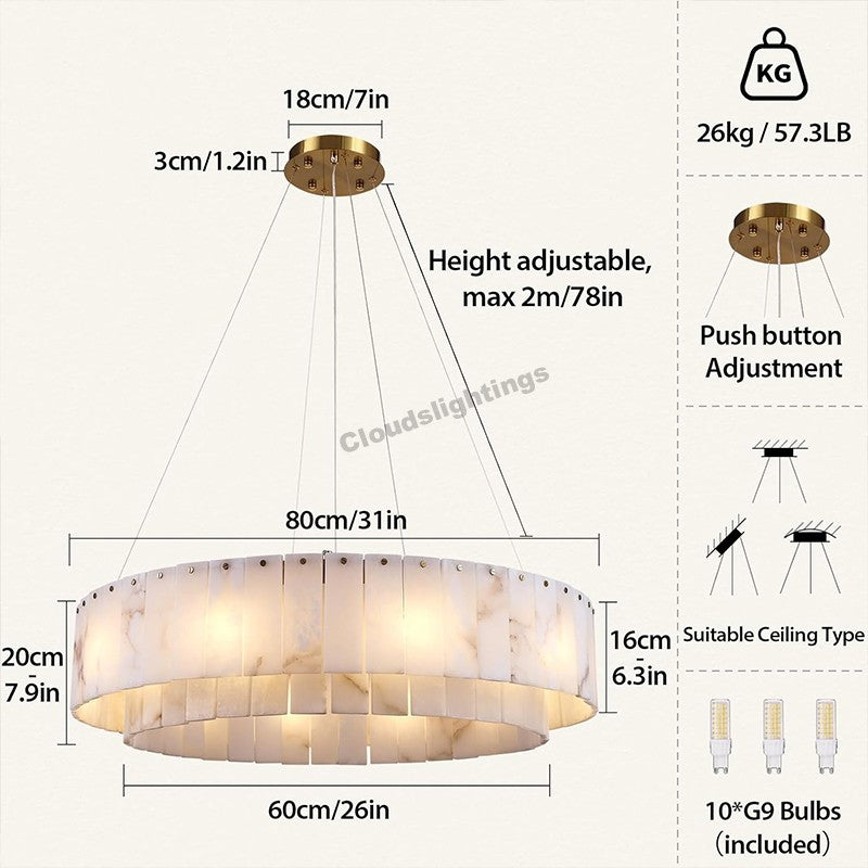Modern Spanish Alabaster Cloud Round Chandelier