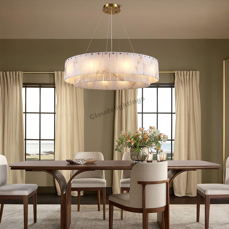 Modern Spanish Alabaster Cloud Round Chandelier