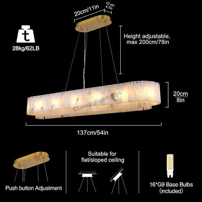 Modern Spanish Alabaster Cloud Linear Chandelier