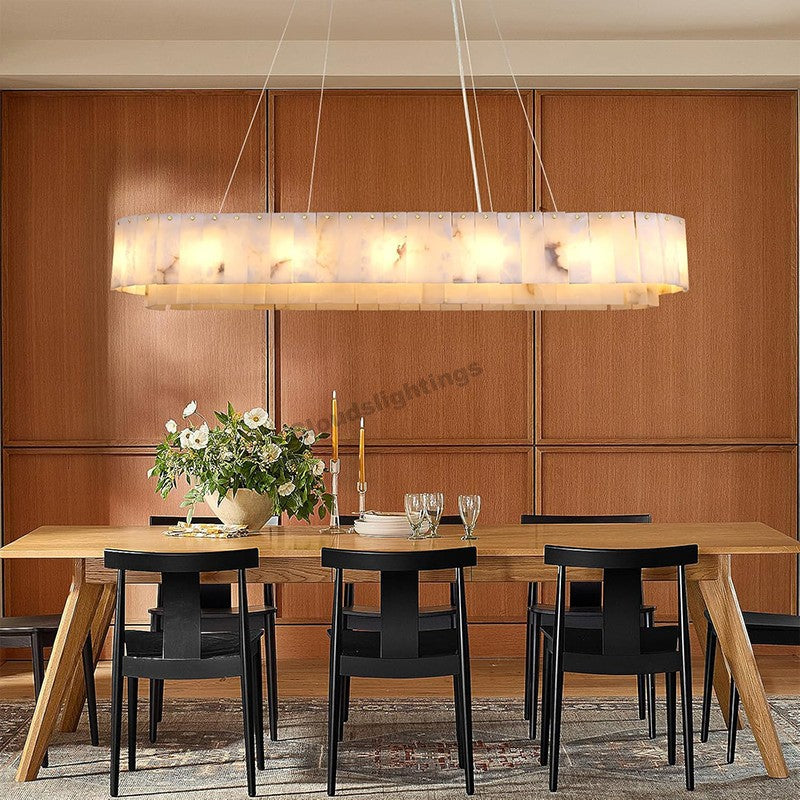 Modern Spanish Alabaster Cloud Linear Chandelier