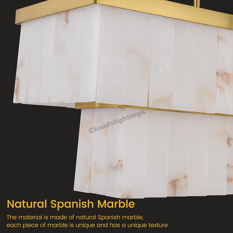 Modern Spanish Alabaster Cloud Rectangle Chandelier