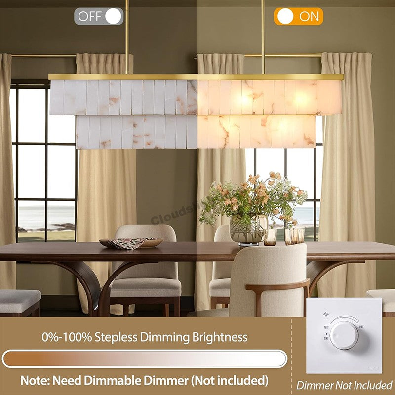 Modern Spanish Alabaster Cloud Rectangle Chandelier
