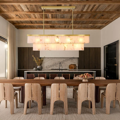 Modern Spanish Alabaster Cloud Rectangle Chandelier