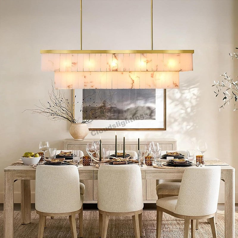 Modern Spanish Alabaster Cloud Rectangle Chandelier