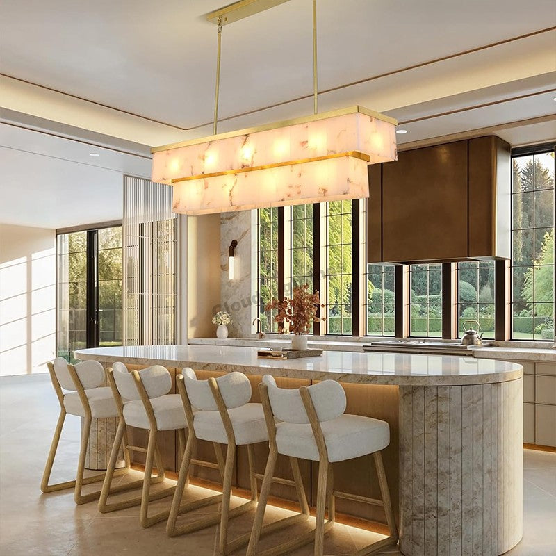Modern Spanish Alabaster Cloud Rectangle Chandelier