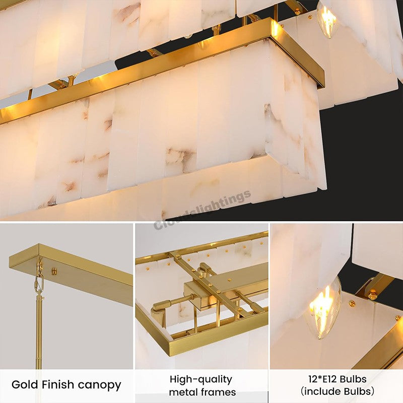 Modern Spanish Alabaster Cloud Rectangle Chandelier