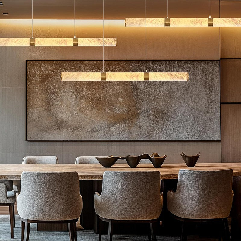 Modern Spanish Alabaster Tube Chandelier