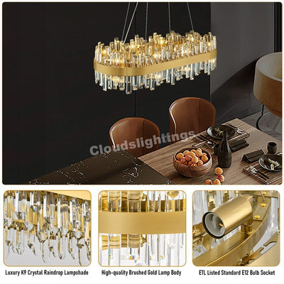 Modern Rectangular Crystal Chandelier 36"L