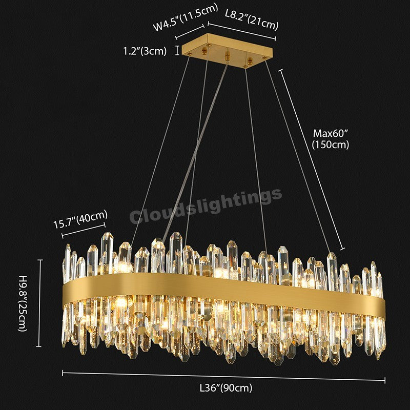 Modern Rectangular Crystal Chandelier 36"L