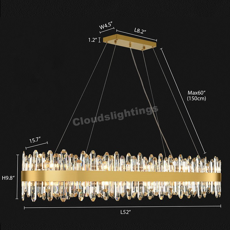 Modern Rectangular Crystal Chandelier 52"L