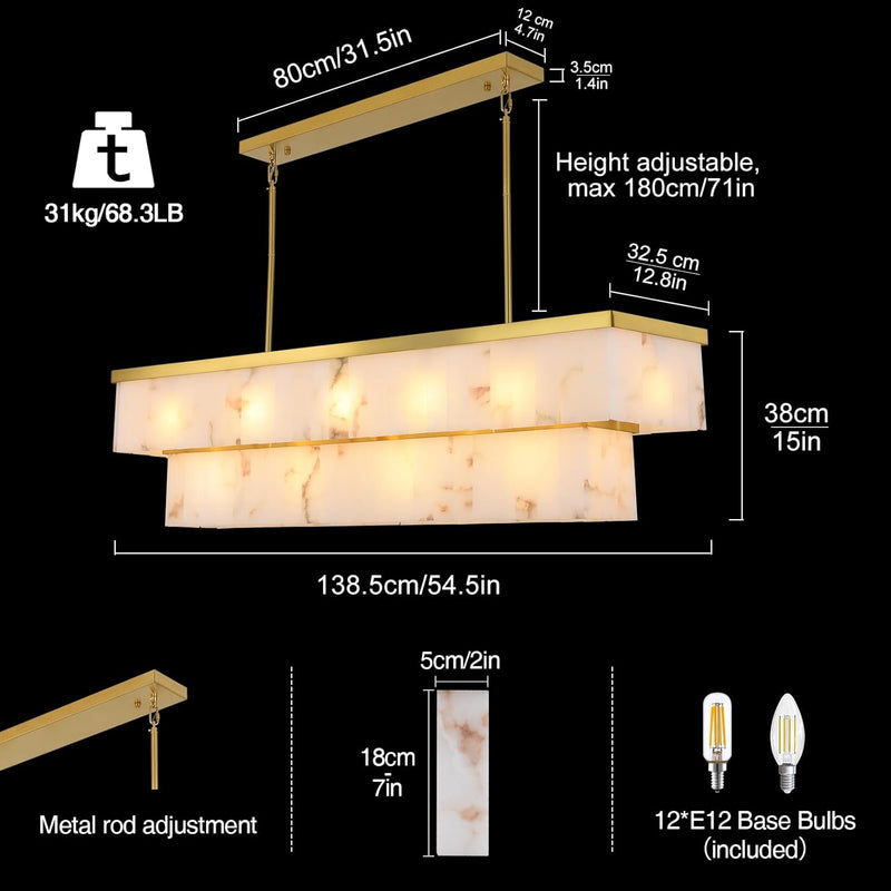 Modern Spanish Alabaster Cloud Rectangle Chandelier
