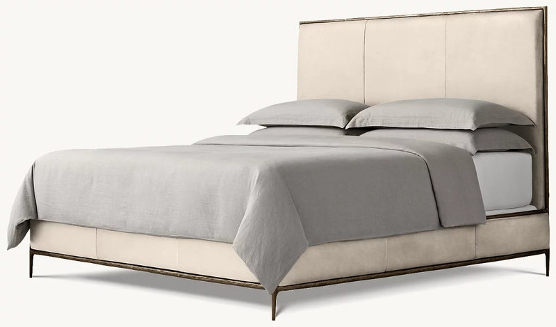 Vintage Forged Leather Panel Bed