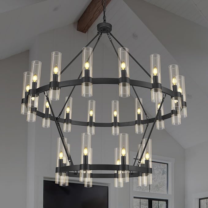 Wagon Wheel Chandelier 2 Tier  for Dining Room, Living Room, Bedroom and Entryway