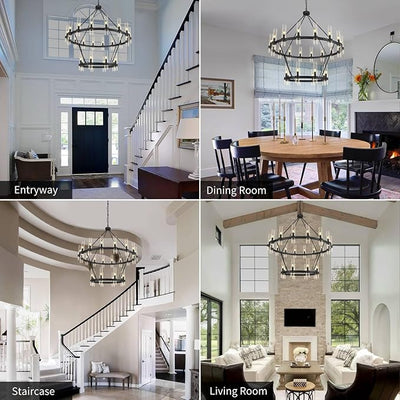 Wagon Wheel Chandelier 2 Tier  for Dining Room, Living Room, Bedroom and Entryway