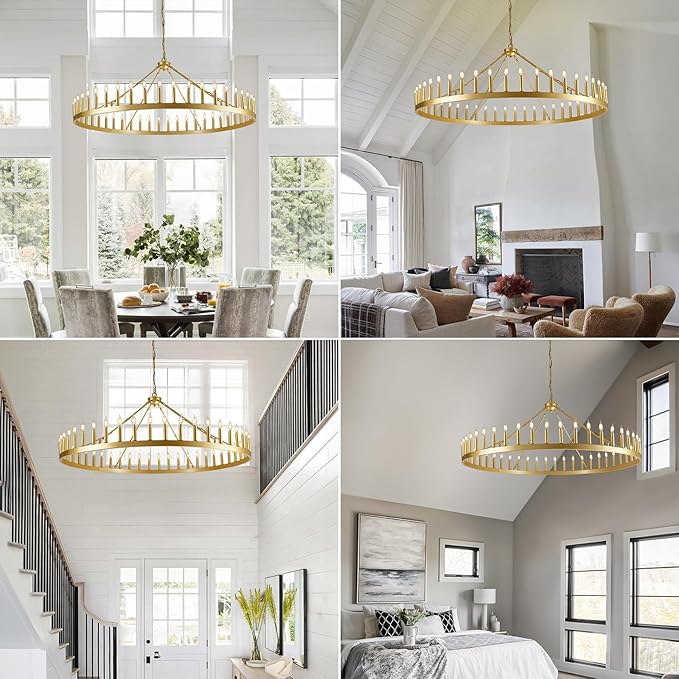 Wagon Wheel Chandelier with Candle Shade for Dining Room, Living Room, Bedroom and Entryway