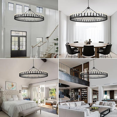 Wagon Wheel Chandelier with Candle Shade for Dining Room, Living Room, Bedroom and Entryway