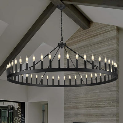 Wagon Wheel Chandelier with Candle Shade for Dining Room, Living Room, Bedroom and Entryway