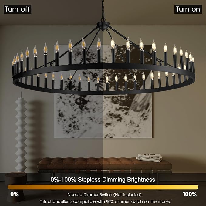 Wagon Wheel Chandelier with Candle Shade for Dining Room, Living Room, Bedroom and Entryway