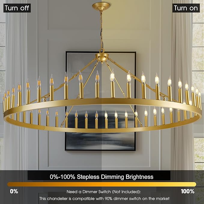 Wagon Wheel Chandelier with Candle Shade for Dining Room, Living Room, Bedroom and Entryway