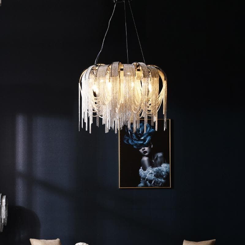 LizLuxury Aluminum Chain Tassel Chandelier