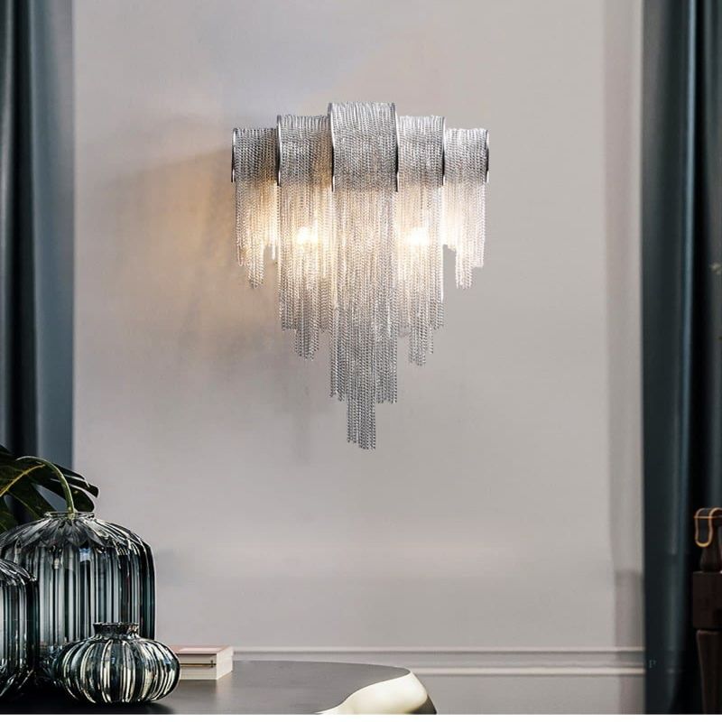 Liz Luxury Plated Aluminum Chain Tassel Wall Sconce