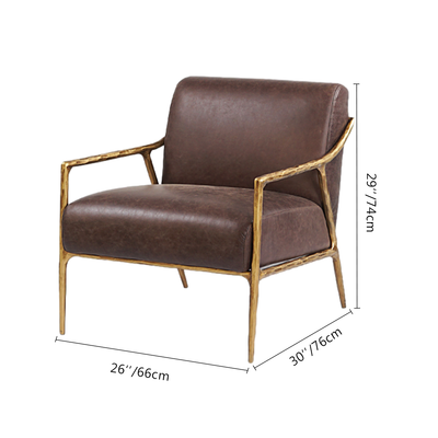 Vintage Forged Brown Leather Accent Chair