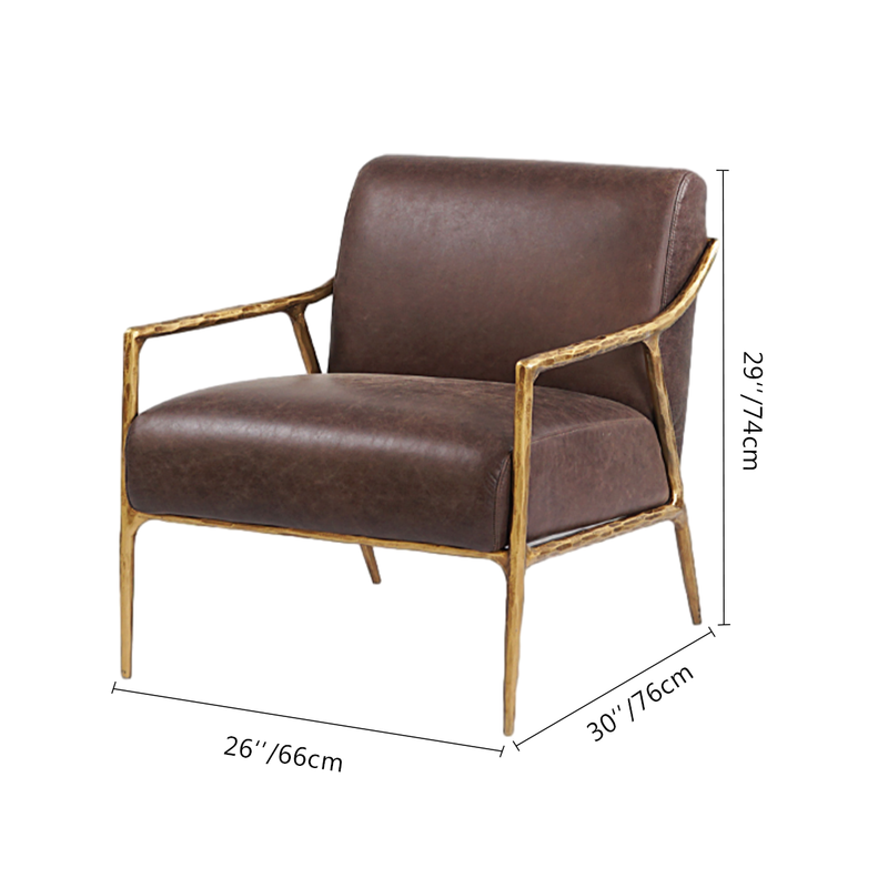 Vintage Forged Brown Leather Accent Chair