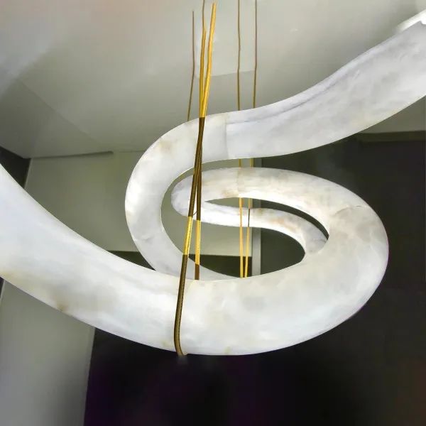 Alabaster Unique Curved Lake  Shape Chandelier