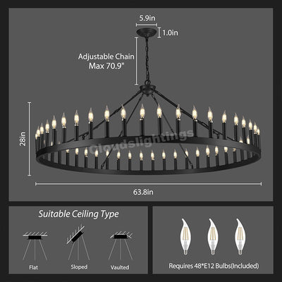 Modern Candle Round Chandelier 70"