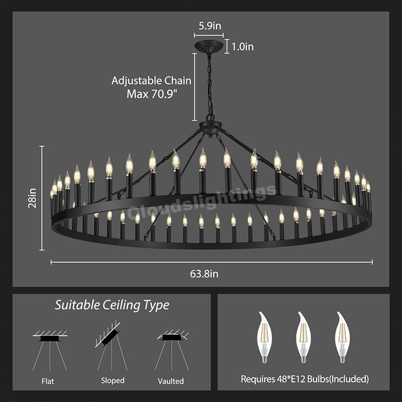 Modern Candle Round Chandelier 70"