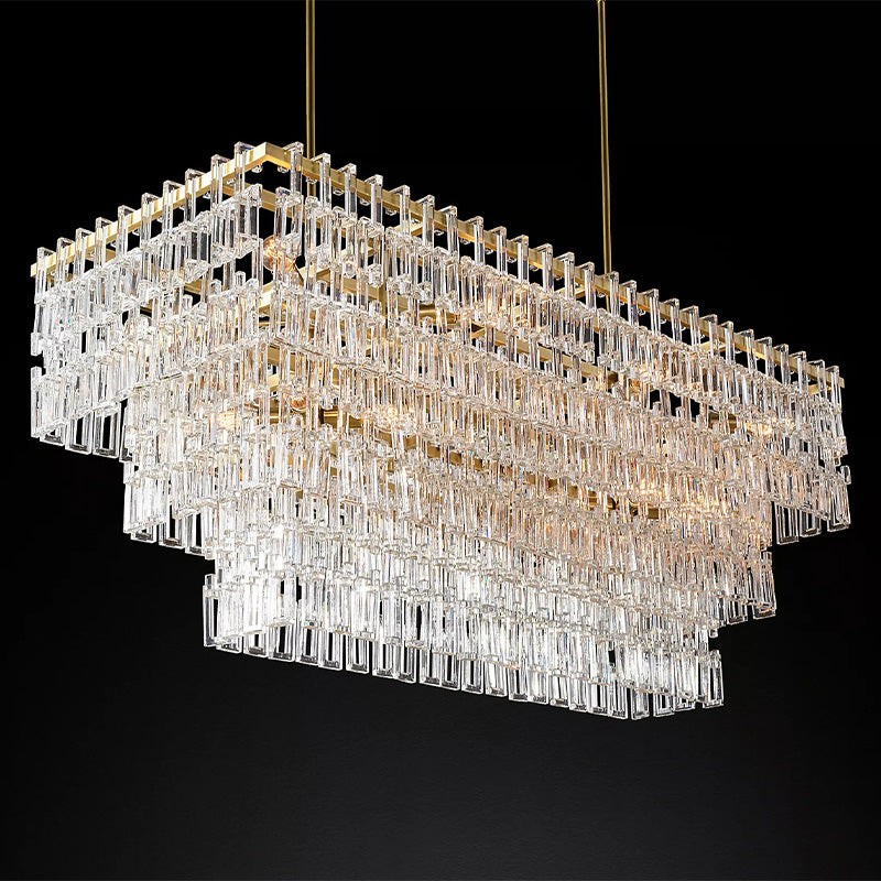 Mia 3 Tier Crystal Rectangular Chandelier 60"