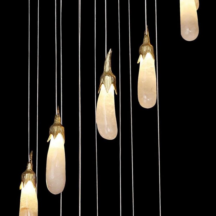 Primary Contemporary Rock Crystal Eggplant Pendant Chandelier