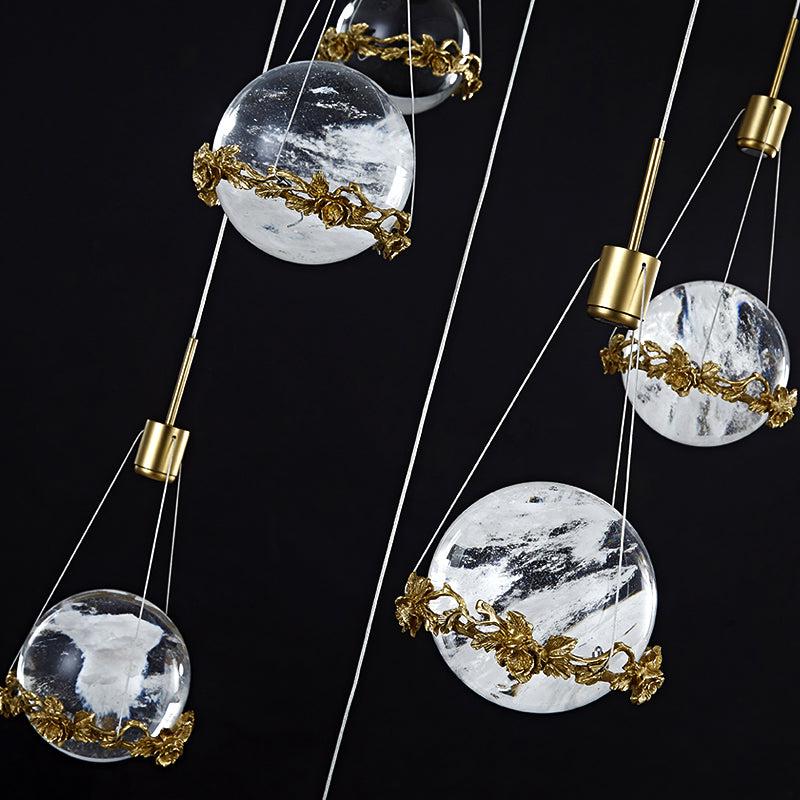 Primary Rock Crystal Ball Ceiling Mounted Staircase Chandelier