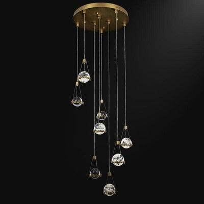 Primary Rock Crystal Ball Ceiling Mounted Staircase Chandelier